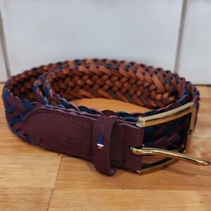Tommy Hilfiger Men's Braided Faux Leather Belt - Wine and Blue